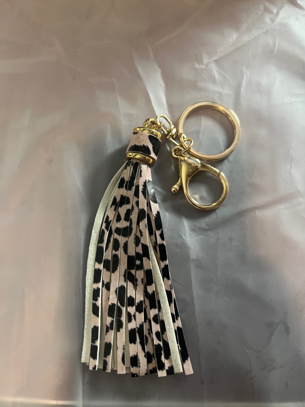 Leopard Print Tassel Keychain with Gold Hardware